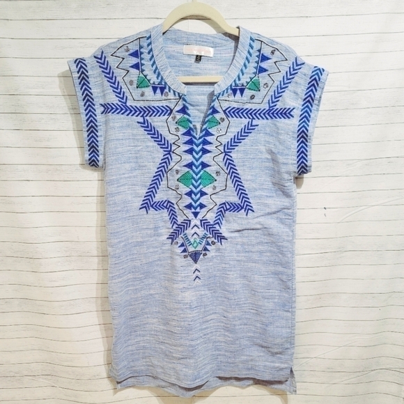 Luxe Apothetique 50% LINEN HEATHERED BLUE SHIFT DRESS, SZ SMALL - Picture 1 of 7